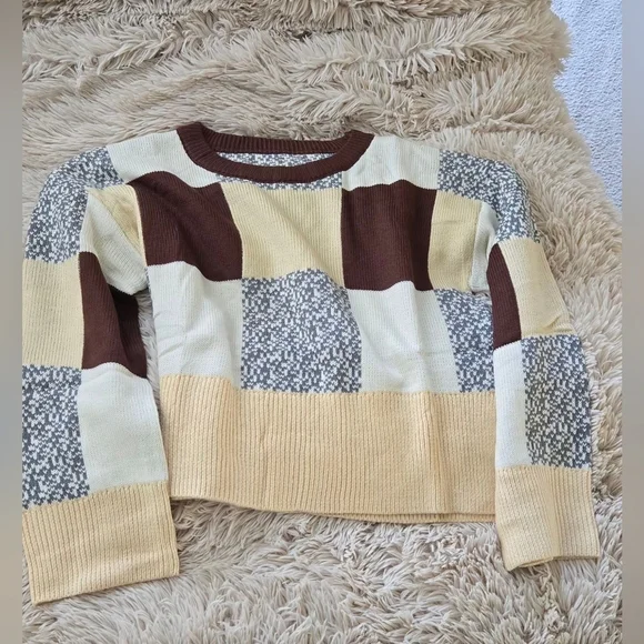 Colorblock Cropped Knit Sweater for Women #1098 NWOT - Picture 4 of 5